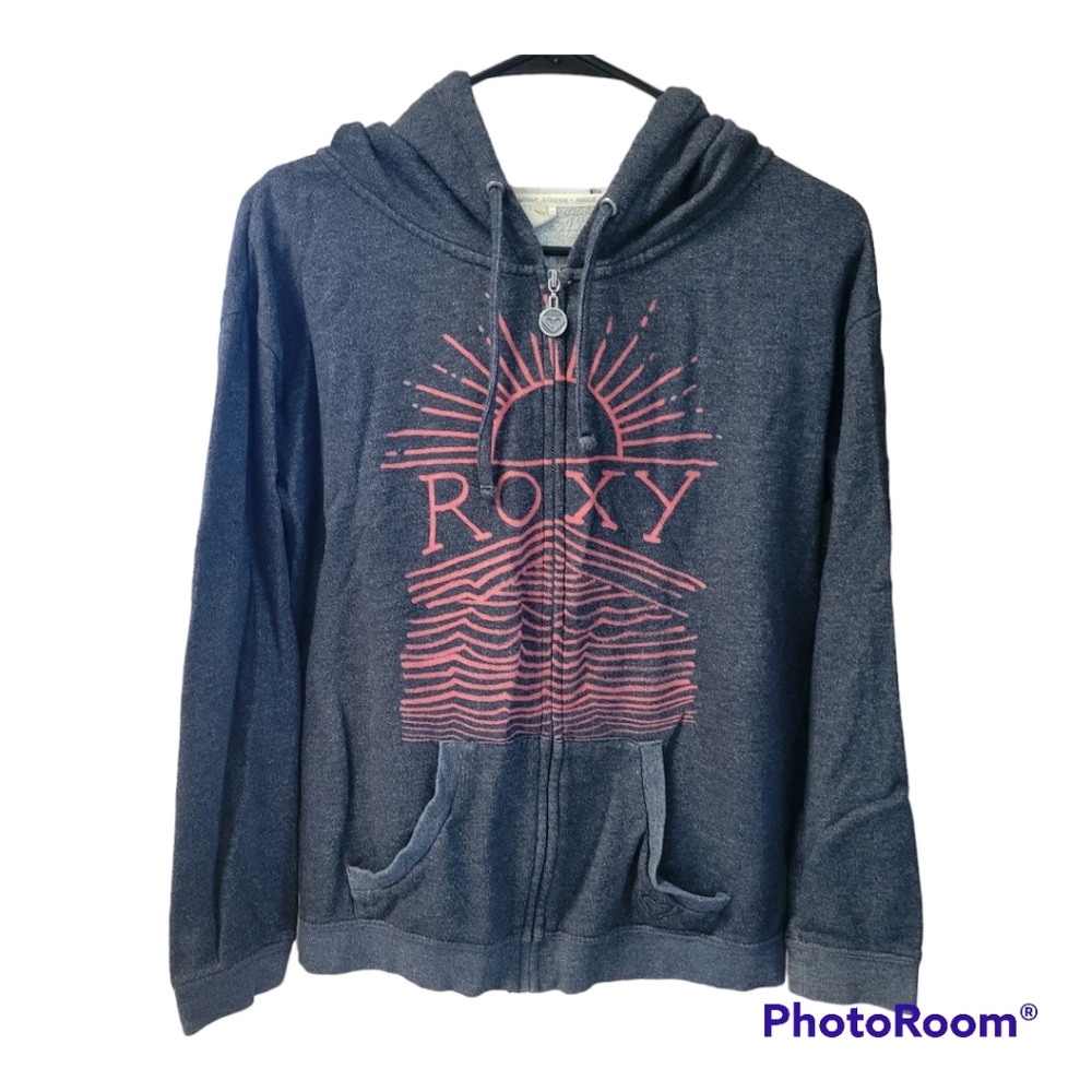 Roxy Zip up hoodie size small gray pink